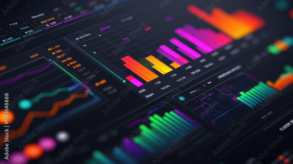 Poster visualize data with vibrant graphs and charts in modern interface