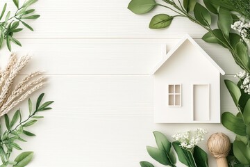 A minimalist housewarming invitation featuring a simple house outline and warm, inviting typography