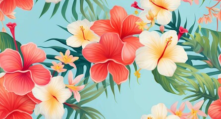 Fototapeta premium beautiful tropical floral pattern with a variety of flowers