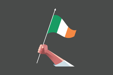 A hand holding an Ireland flag, Flag of Ireland national country symbol illustration Vector, Rectangle Ireland flag illustration, Flat vector illustration
