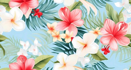 Obraz premium beautiful tropical floral pattern with a variety of flowers