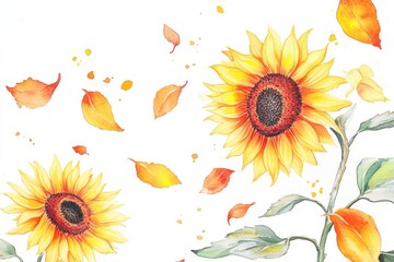 Vibrant sunflowers amidst autumn leaves, symbolizing beauty and change. Perfect for seasonal themes and nature-inspired projects.