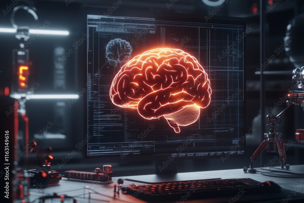 Poster A pixel art depiction of a glowing brain surrounded by animated puzzles and IQ test patterns, with retro gaming aesthetics