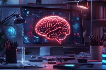 A pixel art depiction of a glowing brain surrounded by animated puzzles and IQ test patterns, with retro gaming aesthetics
