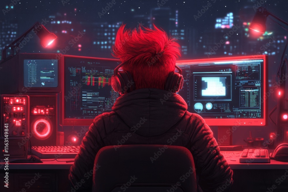 Poster a pixel art inventor in a retro lab surrounded by glowing, animated machines and tools, symbolizing 