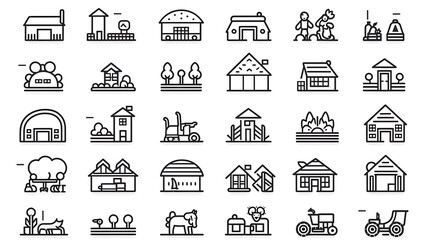 Collection of farm and agriculture line icons.