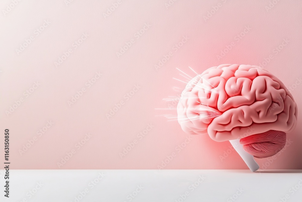 Aufkleber a simple flat design of a glowing brain emitting bright lines of intelligence on a clean white backg