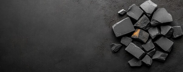 Black Stone Fragments on Dark Background