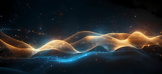 Naklejka premium background of glowing blue and gold wavy
