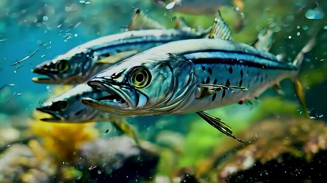 two mackerel fish swimming in a tank
