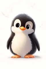 Naklejka premium A cute cartoon penguin with a fluffy appearance, standing against a light background.
