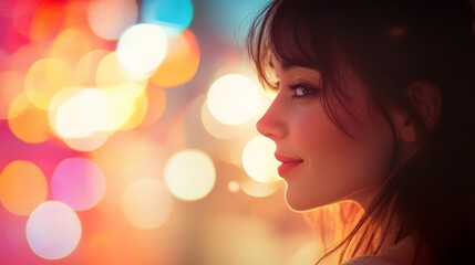 Woman Silhouetted Against City Lights at Night