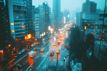 Fototapeta premium Rainy Cityscape Illustration