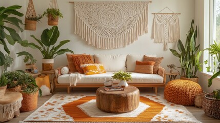 Cozy and Stylish Bohemian Living Room with Natural Decor Elements