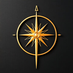 Business direction and target, Polished gold compass design on dark background, symbolizing direction and guidance