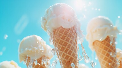 Refreshing Summer Treats with Delicious Ice Cream Cones in Bright Sun