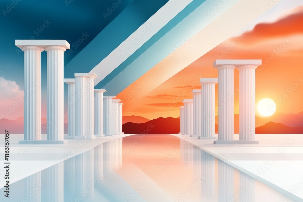 Poster A flat depiction of a row of ionic columns, reduced to simple shapes and subtle gradients, symbolizing classic harmony