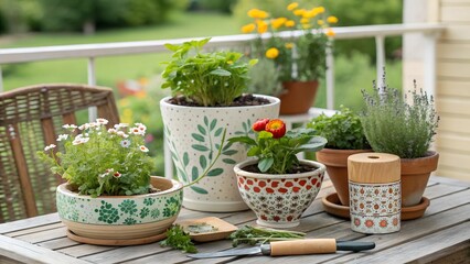 Fototapeta premium flowers in pots on the porch