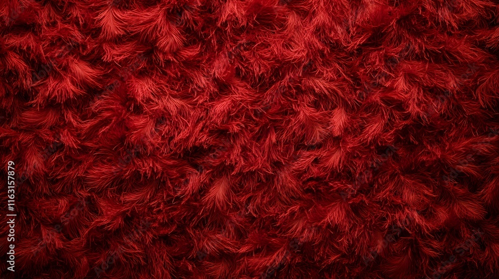 Poster image of a dense collection of dark red feathers