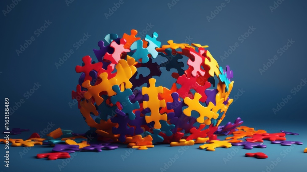 Poster colorful puzzle sphere: a conceptual image representing unity, diversity, and problem solving