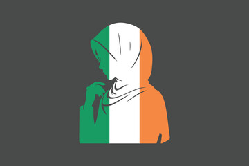 Ireland Muslim girl wearing France flag hijab, Ireland flag vector graphic, Ireland country flag is a symbol of freedom, National Ireland flag, vector illustration
