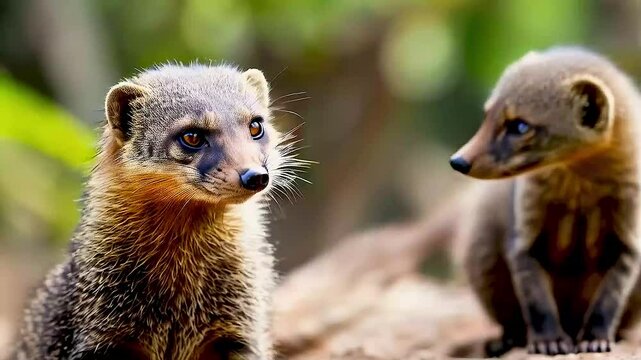 a pair of yellow mongooses