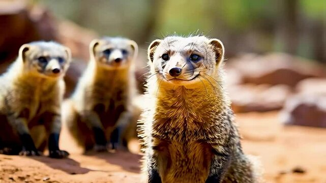 a yellow mongoose  and  two other mongoloids