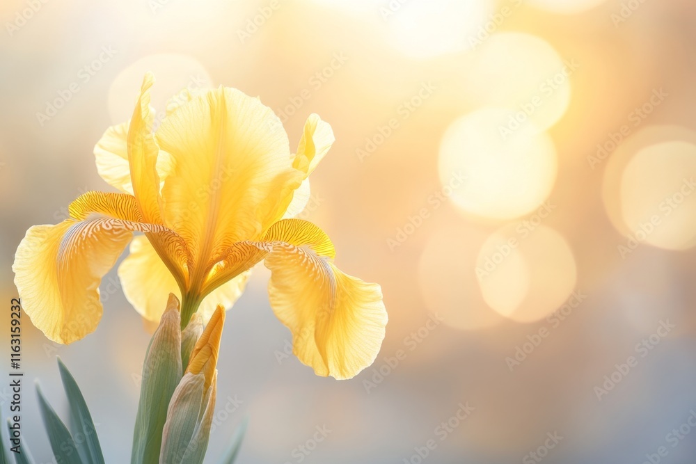Poster A mesmerizing macro shot of a golden iris flower, with its intricate textures highlighted by soft light