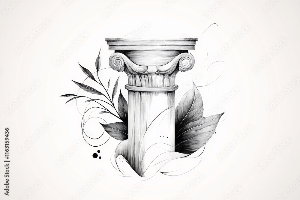 Poster A minimalist line art of an ionic column, focusing on the elegant curves of the volutes against a clean white background
