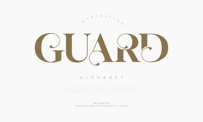 Guard typography beauty fashion elegant minimalist serif italic fonts decorative wedding vintage retro logos. Minimal luxury font alphabet logo. Vector illustration