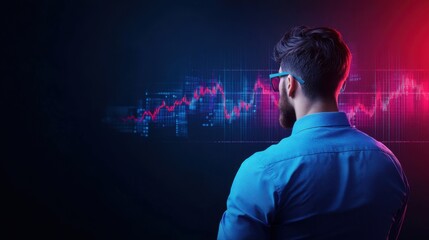 Businessman Analyzing Financial Chart with Data Visualization in Modern Office Setting