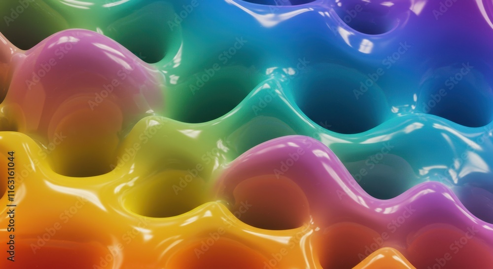 Poster vibrant rainbow wave texture with glossy organic patterns in abstract design