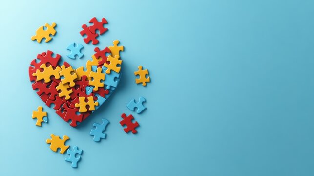 Colorful Puzzle Pieces Forming a Heart Shape Representing Autism Awareness
