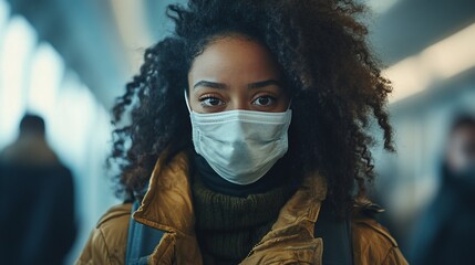 Young woman wearing a face mask.