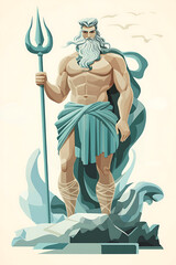 Obraz premium A stylized depiction of a muscular figure holding a trident, representing a sea god.