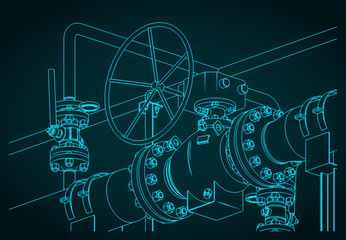 Natural gas metering skid close-up illustration