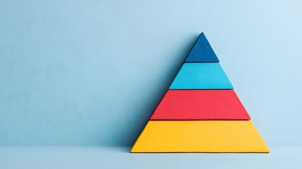 A Striking 3D Pyramid of Colorful Shapes Against a Soft Blue Background to Inspire Creativity. Time Management Concept