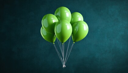 Capture the essence of joy with green balloons symbolizing fun, floating gracefully against a blue sky, creating a vibrant and playful scene These balloons, symbols of celebration, add a touch of