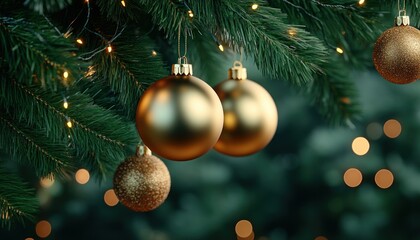 Capture the magic of the season with these elegant garlands with a subtle shimmer, perfect for a luxurious holiday setting, featuring festive gold ornaments and a backdrop of lush green pine branches