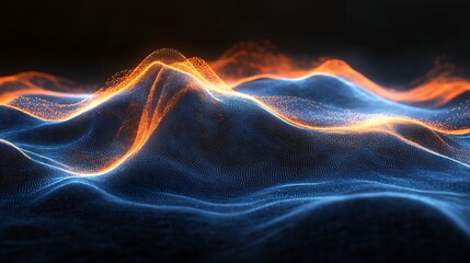 Obraz premium Abstract Blue and Orange Particle Wave Landscape