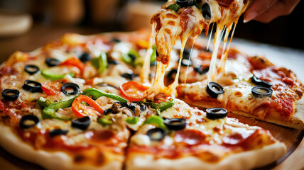 A close-up shot of a person preparing a delicious homemade pizza, carefully placing colorful toppings on the rolled-out dough, creating a mouthwatering culinary masterpiece.