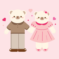 Cute Hand Drawn Cartoon Vector Couple Bear  Valentine Clip Art Set
