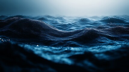 Naklejka premium Dark Blue Ocean Waves Rolling Underneath A Cloudy Sky