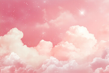 ピンクの空、雲、星、キラキラ、背景、壁紙