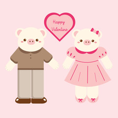 Cute Hand Drawn Cartoon Vector Couple Pig Valentine Clip Art Set