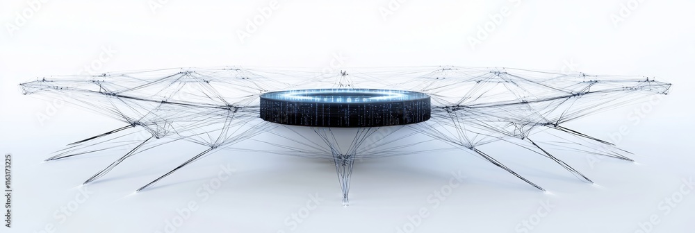 Poster illuminated futuristic network hub in 3d isolated on white background