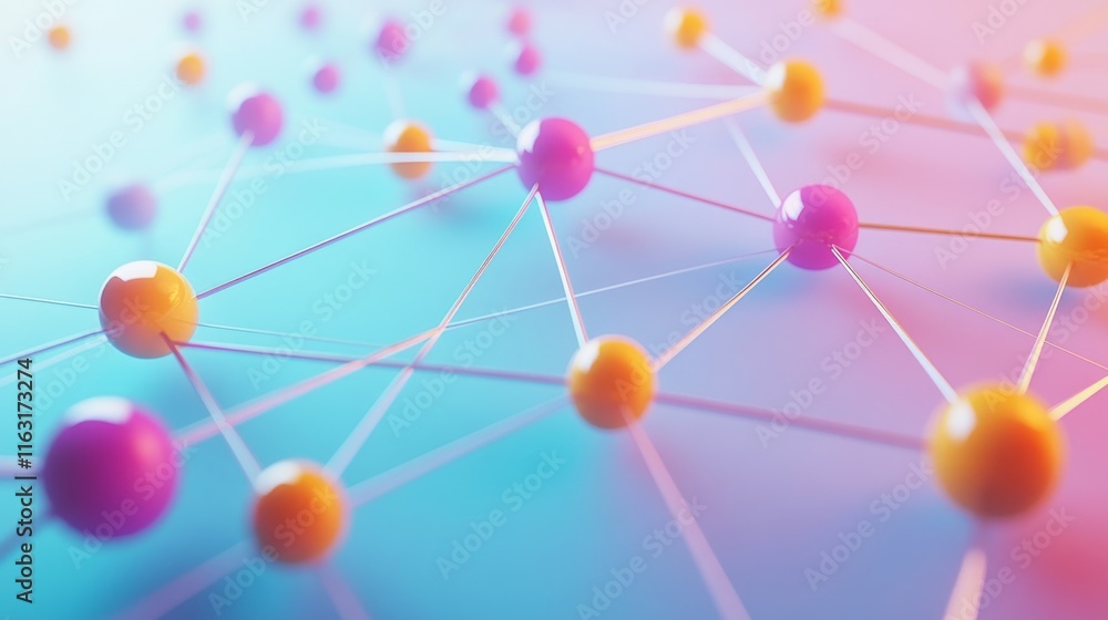 Poster futuristic cartoon-style 3d data node network grid on white background for banner design