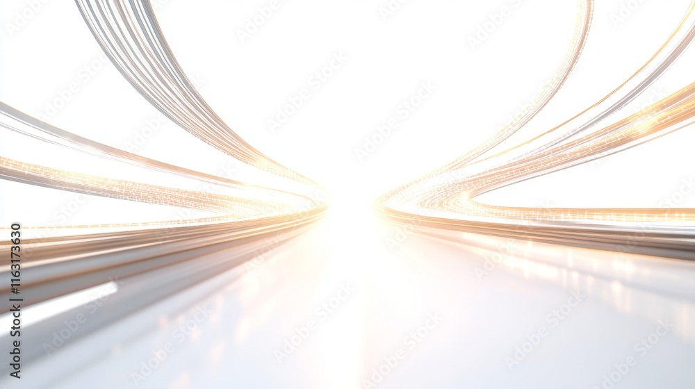 Poster futuristic glowing network lines converging on central point - 3d render on white background