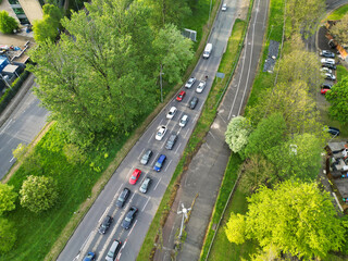 Aerial View of Buildings at Greater Manchester Central City, Northwest of England, United Kingdom. Aerial View Footage Was Captured with Drone's Camera on May 4th, 2024 During Sunset Time.