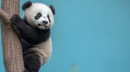 Fototapeta premium Adorable Panda Cub Climbing a Tree